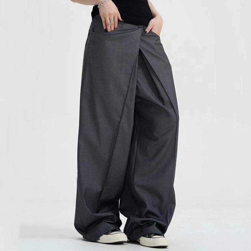 Gray Casual Suit Pants Women's Summer Thin Pants High Waist Straight
