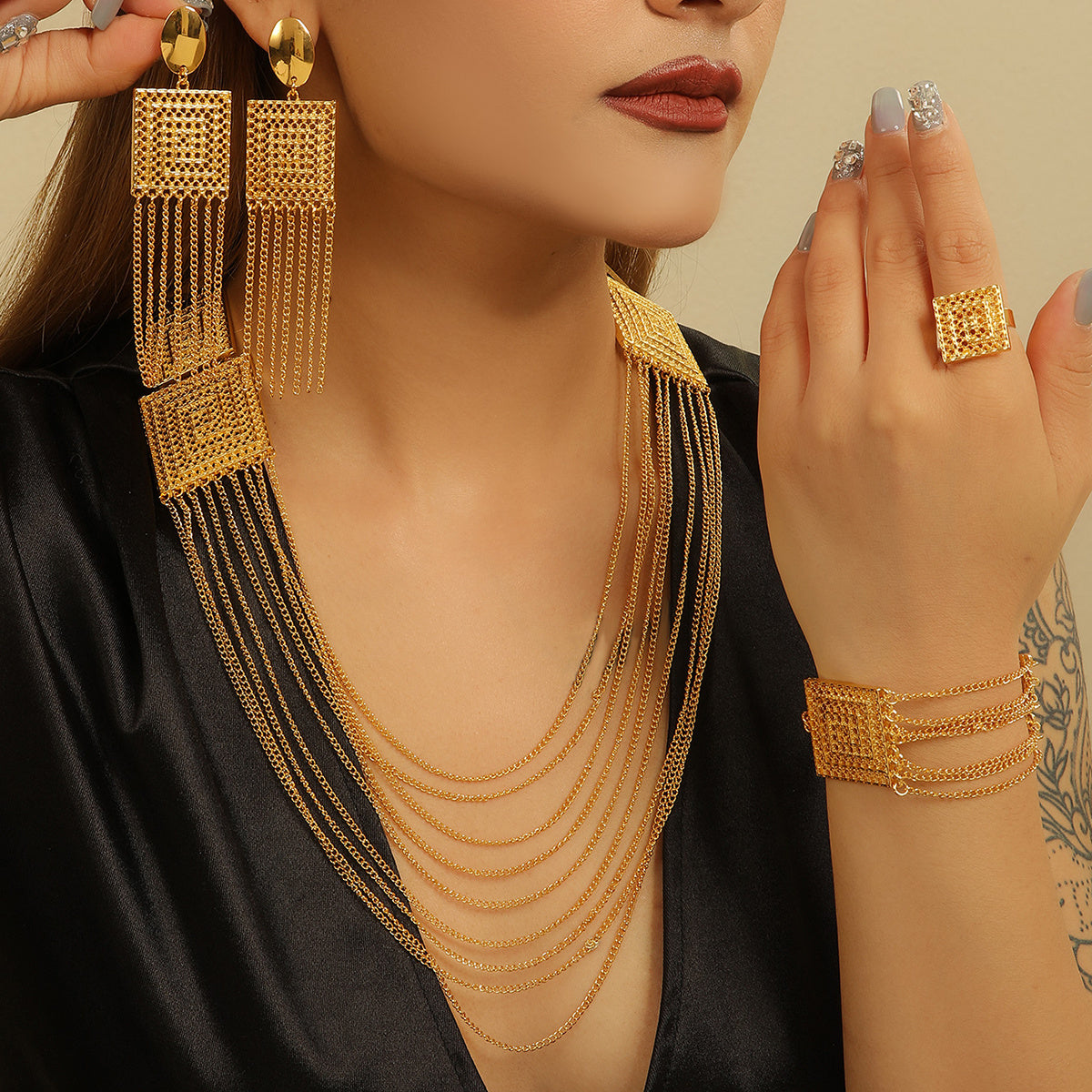 5pcs Fashion Ladies 18k Gold Plated Jewelry Set