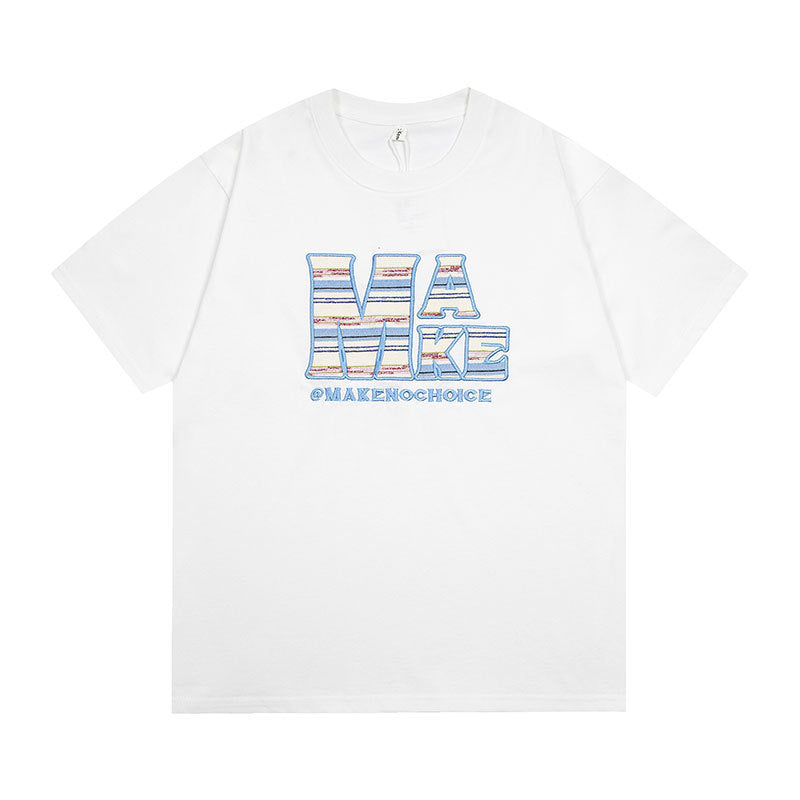 Men's Retro Alphabet Embroidered Short-sleeved T-shirt