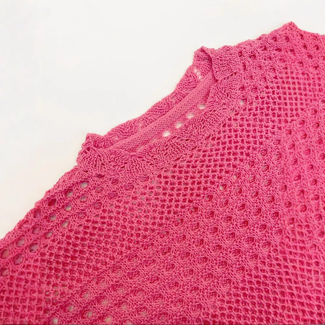 Knitted Short Sleeve Cutout Blouse Women's Swimming Vacation