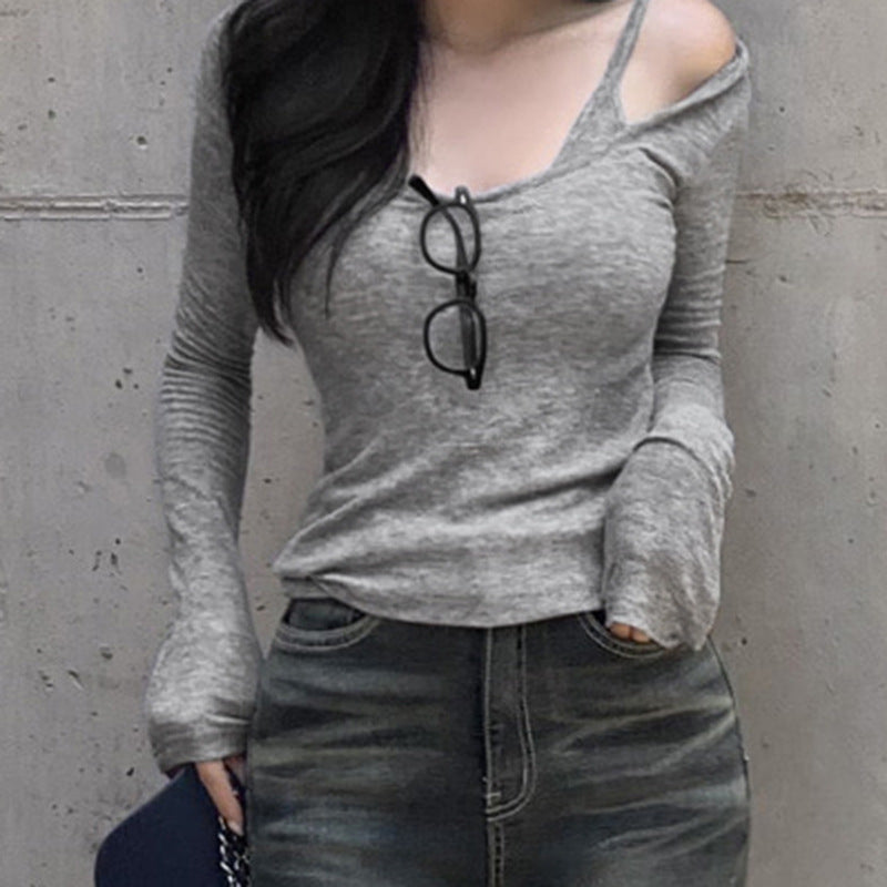 Fake Two Pieces Bandage Dress Slim Fit Versatile Bottoming Top