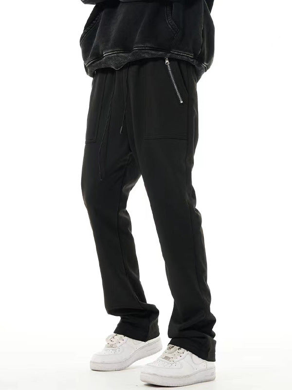 American-style Vintage Zipper Pocket Drawstring Sweatpants