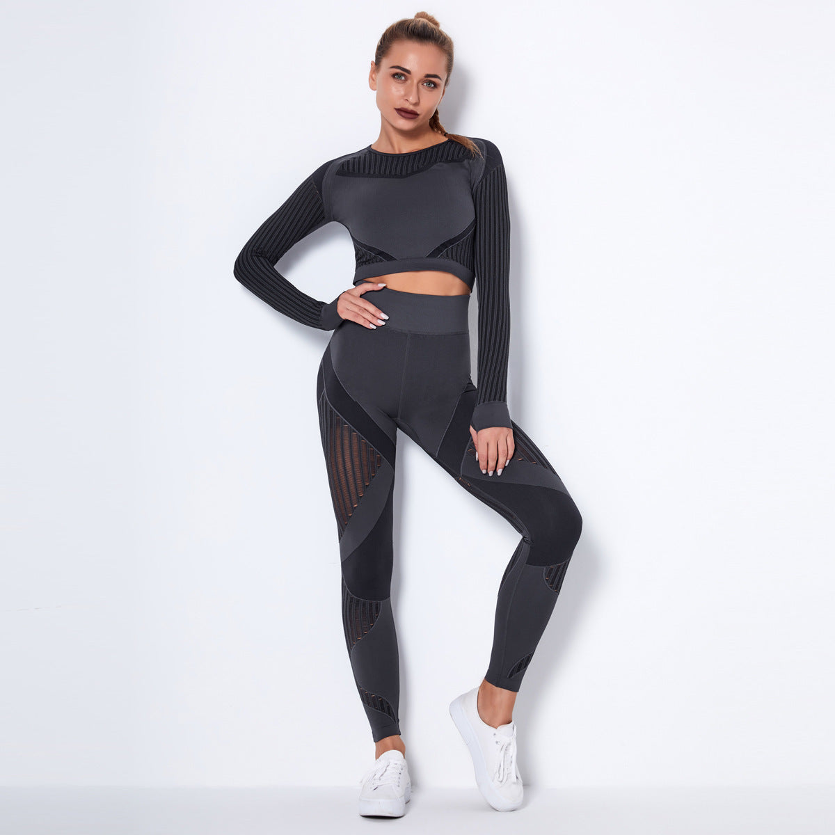 Quick-drying Exercise Yoga Long Sleeve Striped Fitness TOP