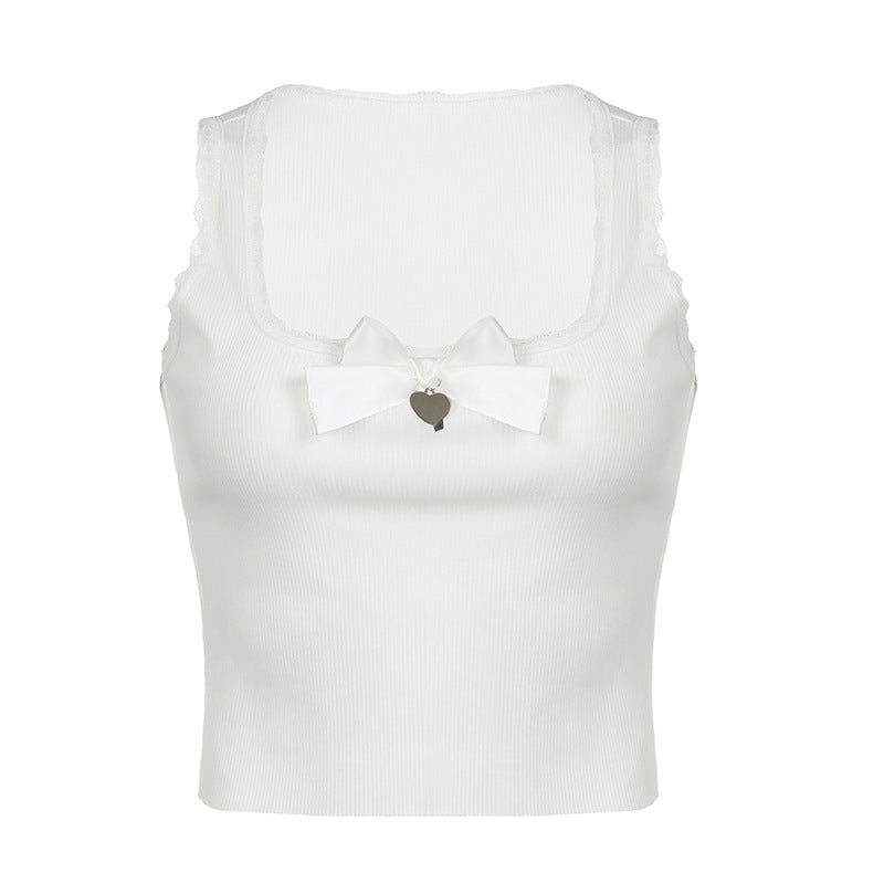 Women's Vintage Lace Bow Metal Vest