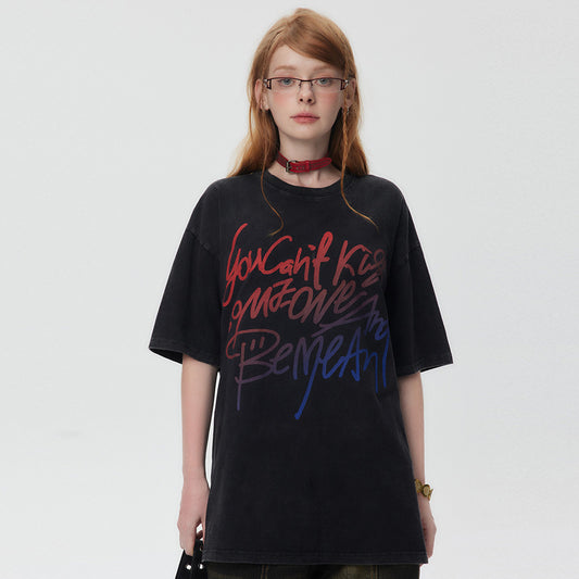 Color Matching Letter Print Short-sleeve Men