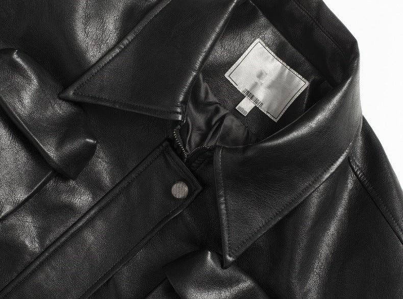 Short Multi-pocket Profile Design Spring And Autumn Leather Jacket Men's Loose Leisure Short Coat
