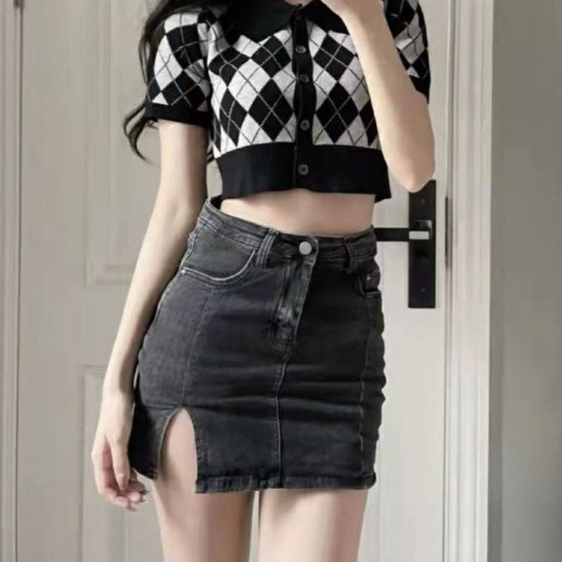 Slit Black Denim Skirt For Women