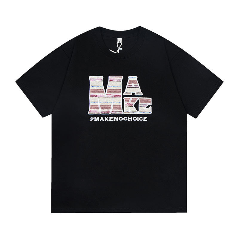Men's Retro Alphabet Embroidered Short-sleeved T-shirt