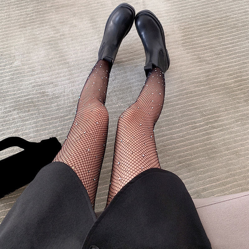 Women's European And American Hollow Hot Rhinestone Fishnet Socks