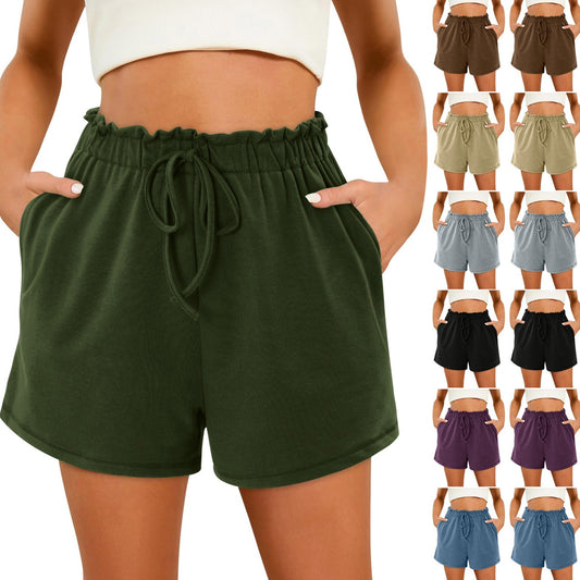 Solid Color Casual Home Pocket Loose Shorts