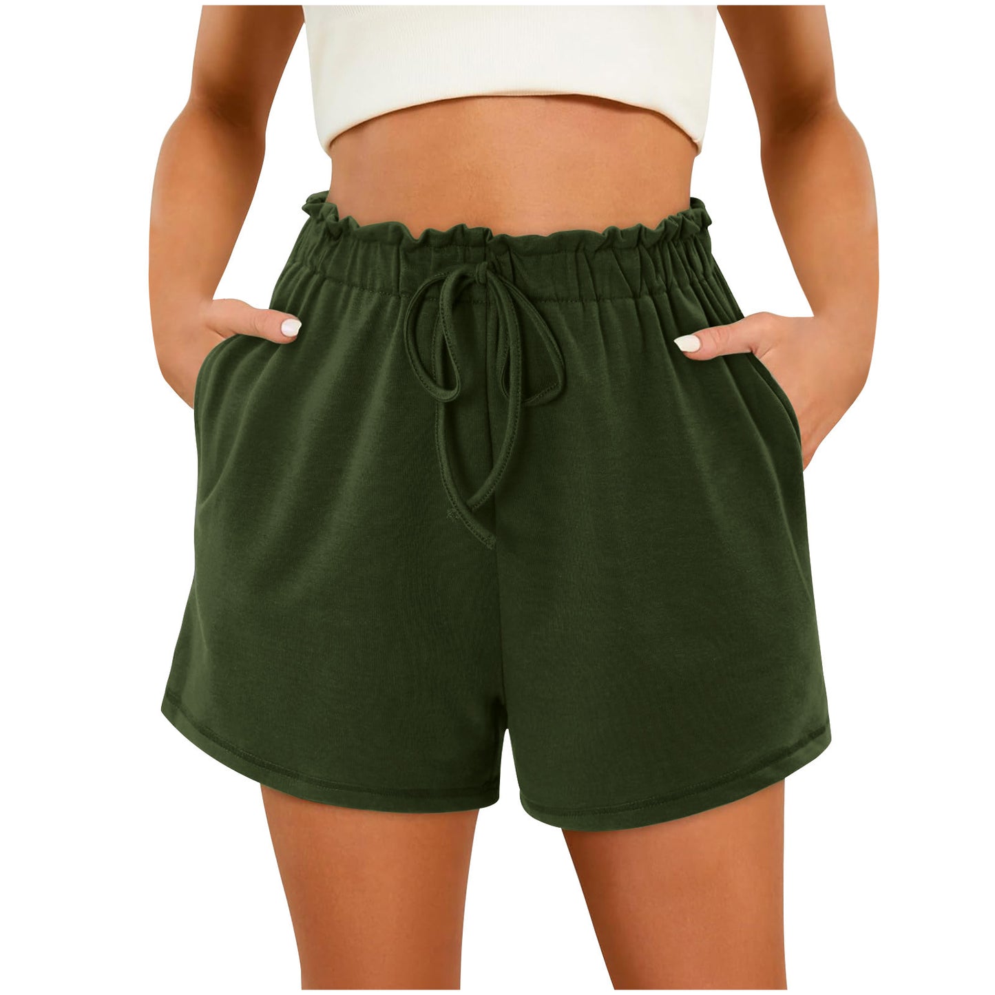 Solid Color Casual Home Pocket Loose Shorts