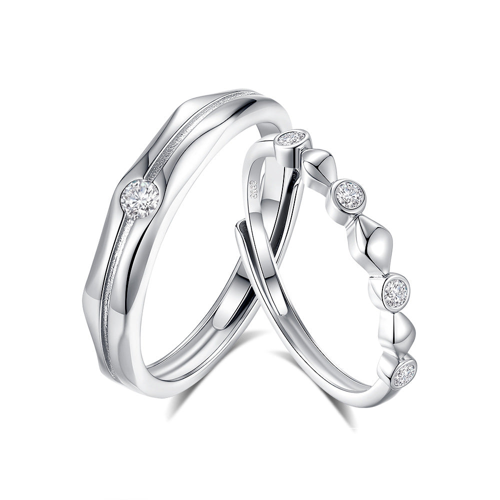 Square And Round Couple Affordable Luxury Fashion Zircon Diamond S925 Silver Ring