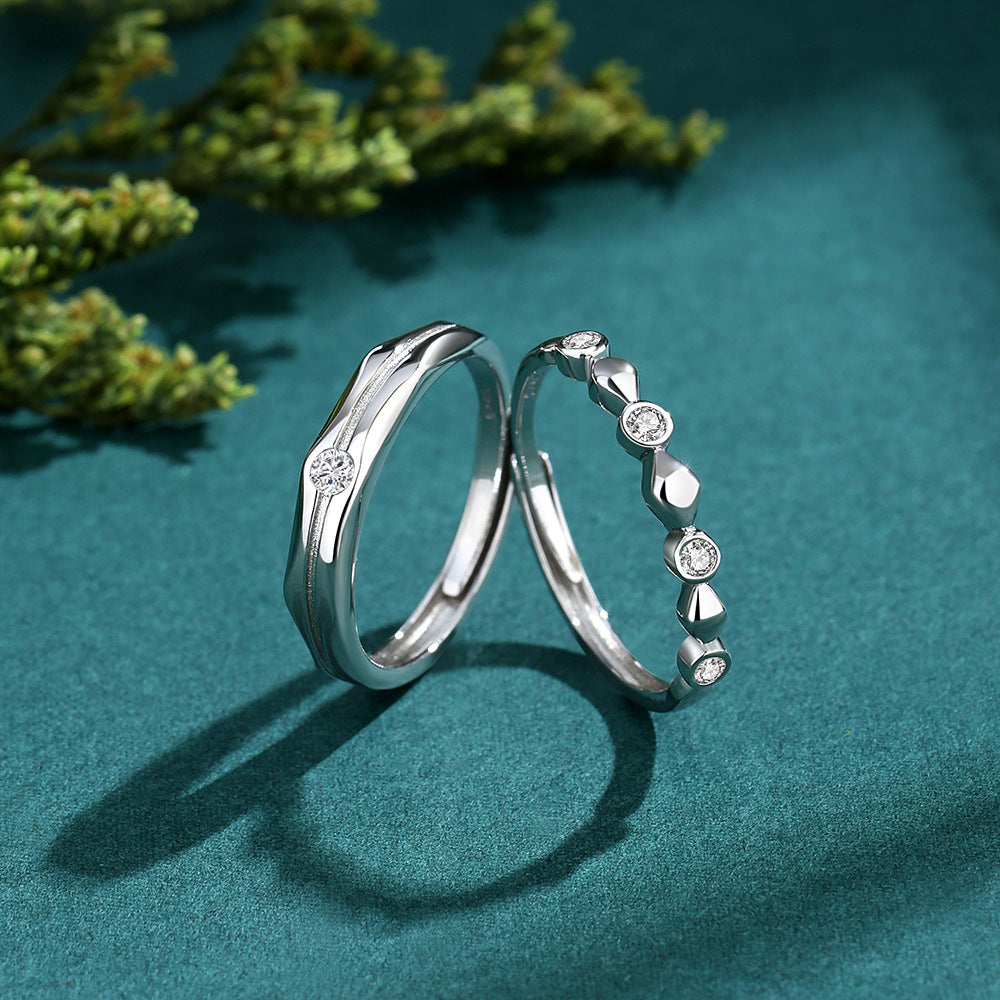 Square And Round Couple Affordable Luxury Fashion Zircon Diamond S925 Silver Ring