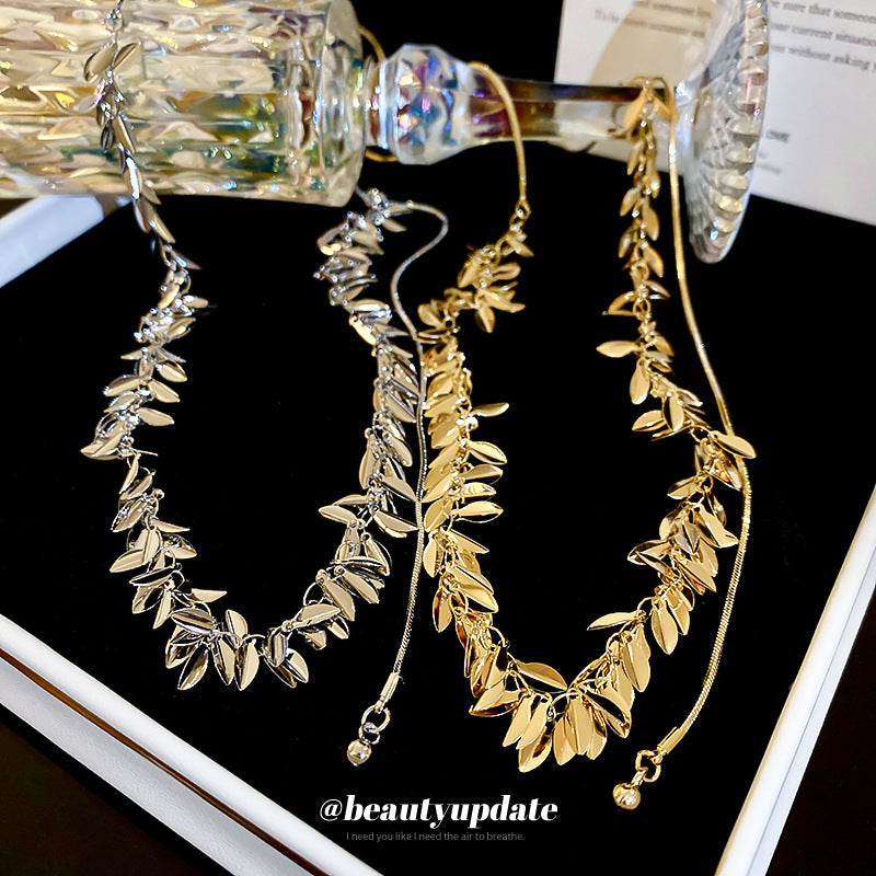 Sequined Wheat Tassel Necklace Clavicle Chain Female