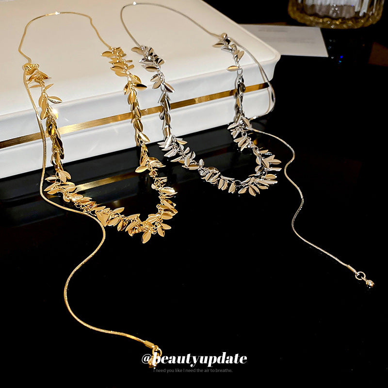 Sequined Wheat Tassel Necklace Clavicle Chain Female