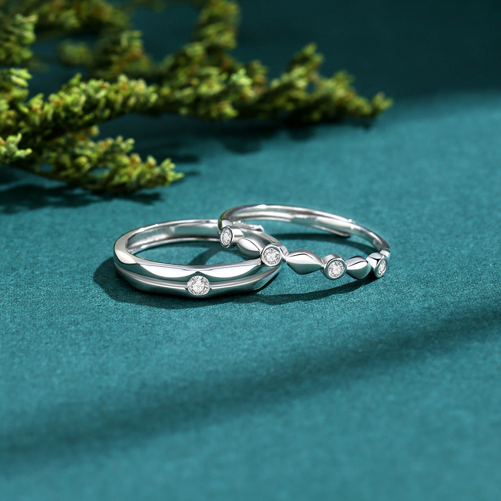 Square And Round Couple Affordable Luxury Fashion Zircon Diamond S925 Silver Ring