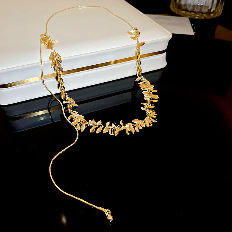 Sequined Wheat Tassel Necklace Clavicle Chain Female