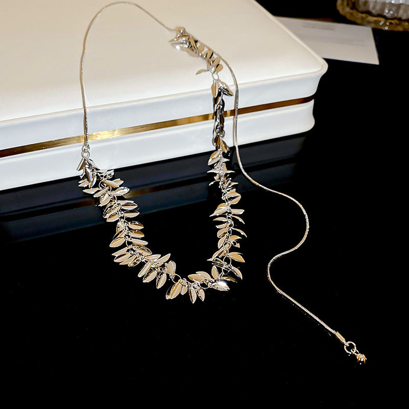 Sequined Wheat Tassel Necklace Clavicle Chain Female