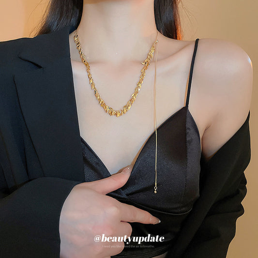 Sequined Wheat Tassel Necklace Clavicle Chain Female