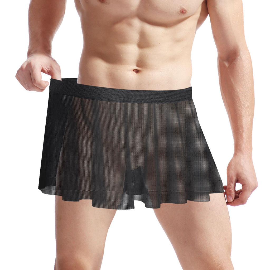 Men's Sexy Lingerie Low Waist Mesh Pleats Big Boxer Large Dress