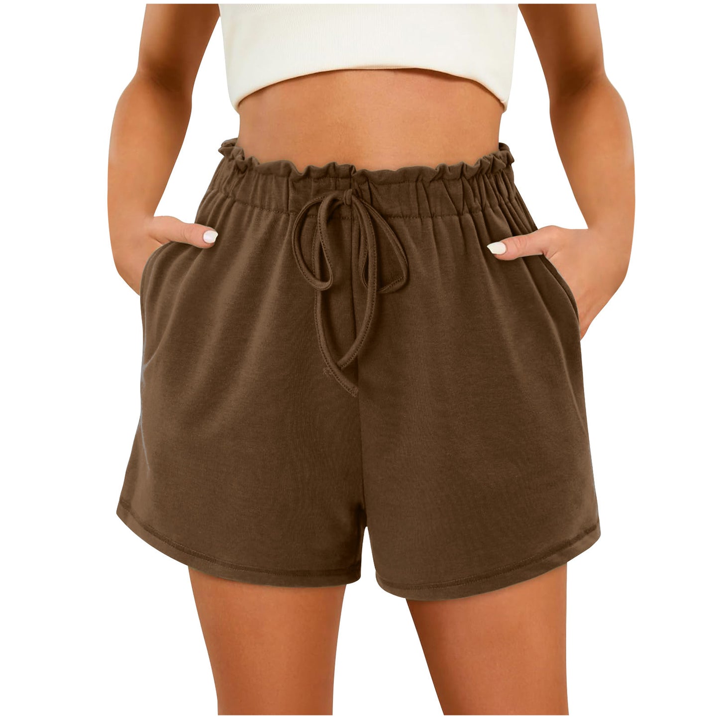 Solid Color Casual Home Pocket Loose Shorts