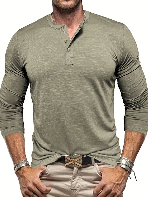 Men's Long-sleeved Henry Collar T-shirt