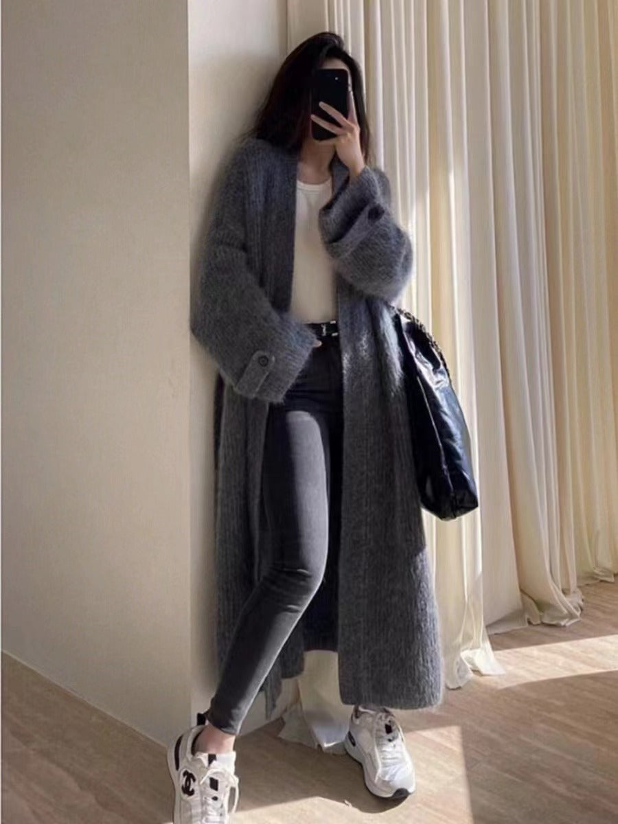 Korean Style High Sense Long Sweater Coat Mid-length