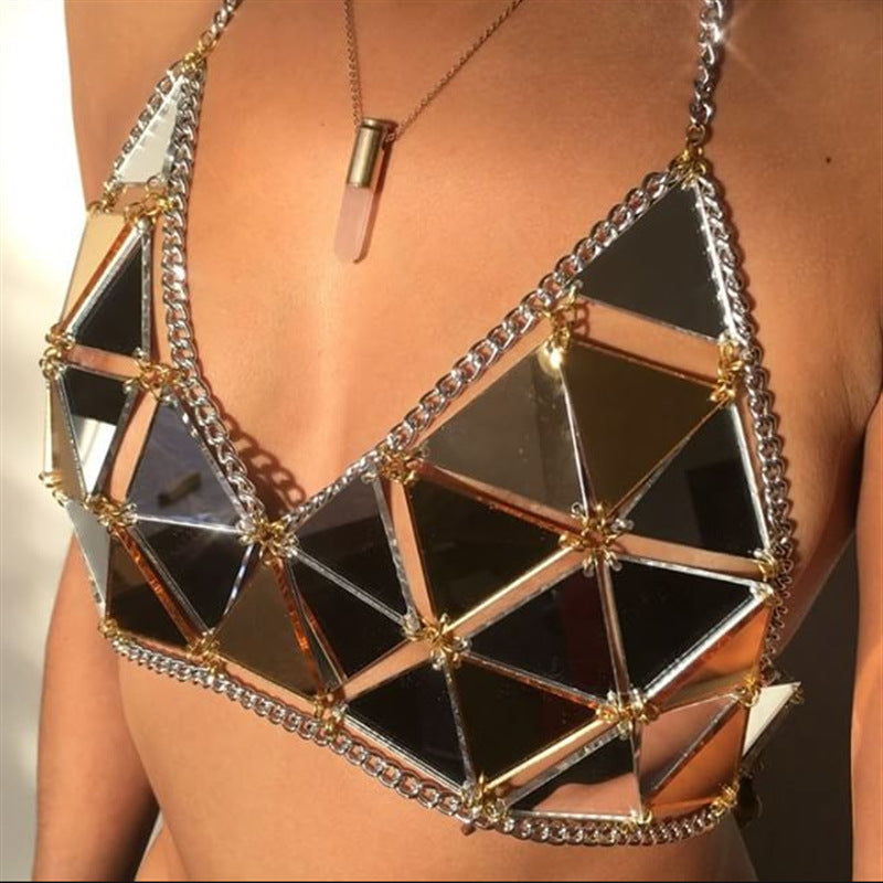 Fashion Nightclub Acrylic Paillette Triangle Stitching Bikini