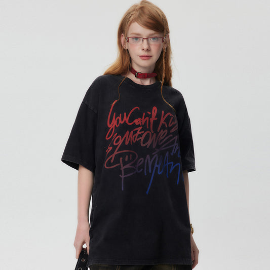 Color Matching Letter Print Short-sleeve