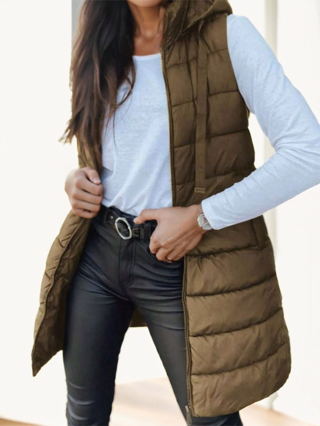 Women'S Elegant Hooded Puffer Vest
