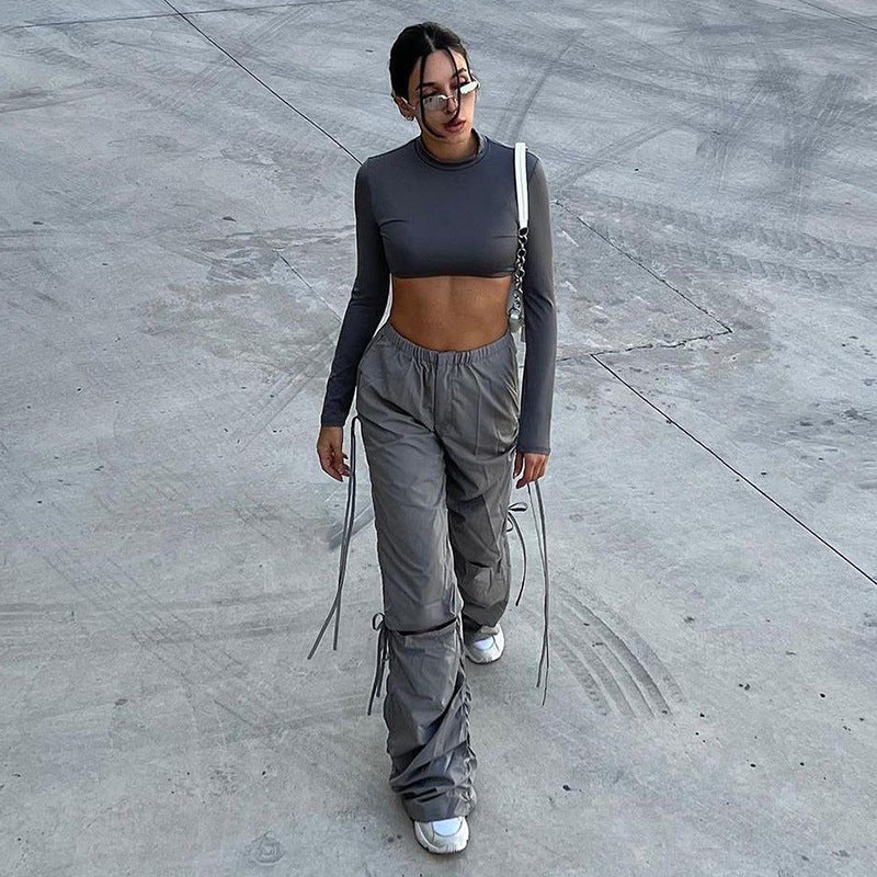 Loose-fitting Wide-leg Trousers Women's Street Drawstring