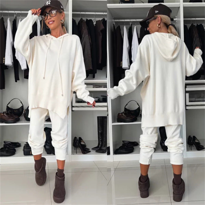 Suit Solid Color Loose Hooded Sweatshirt Two-piece Set