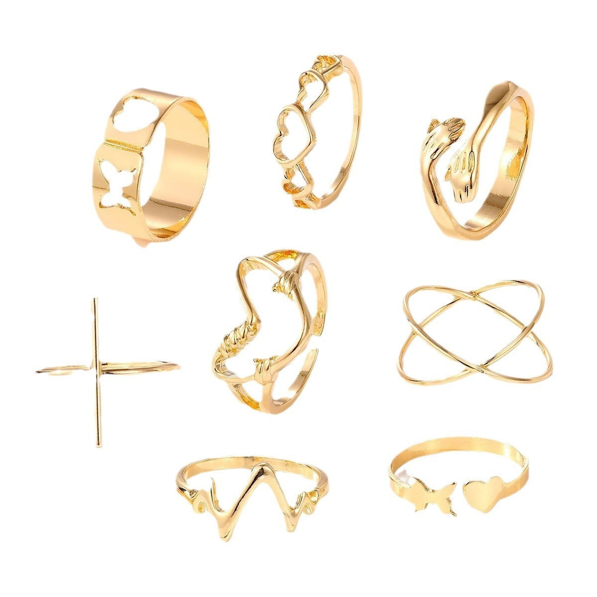 Unique Cross Love Hug Heart Wide Ring Suit