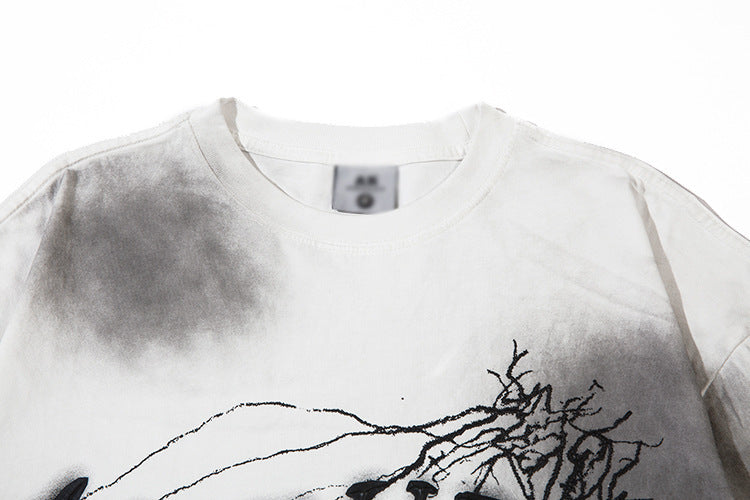 Spray Painting Tie-dyed Old Dirty Short Sleeve Men