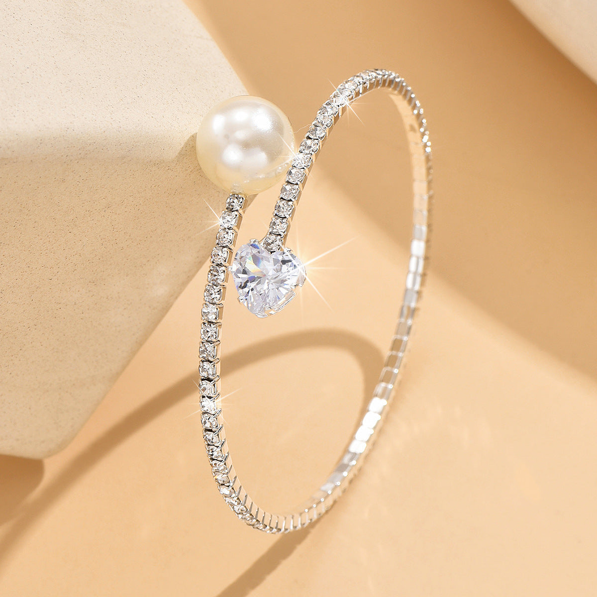 Women's Pearl Heart Full Diamond Bracelet Elastic Jewelry