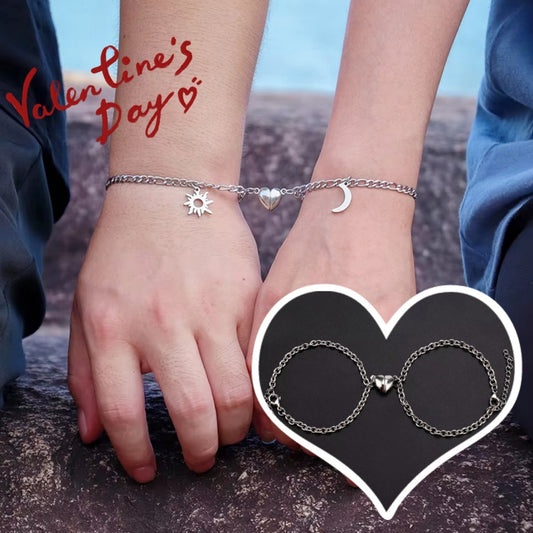 2Pcs Sun Moon Charm Magnet Attraction Stainless Steel Bracelets