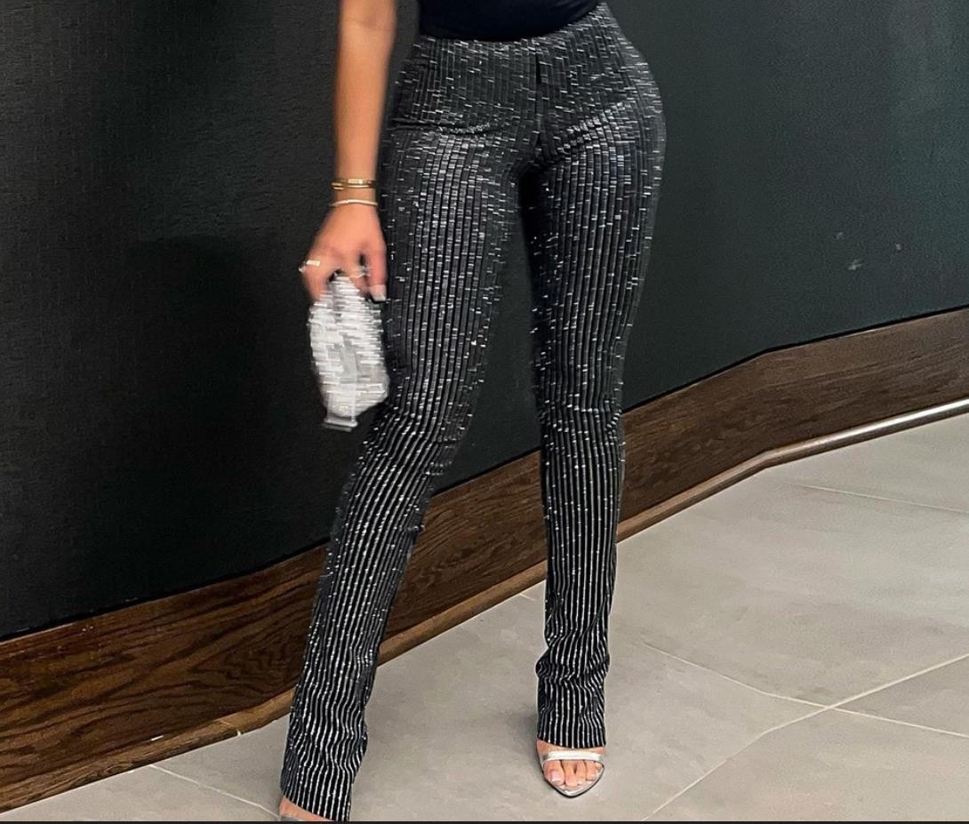 New Fashion Simple Heavy Industry Slimming Rhinestone Shiny Slim Fit Leggings