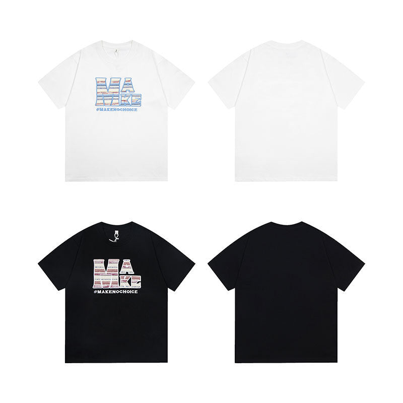 Men's Retro Alphabet Embroidered Short-sleeved T-shirt
