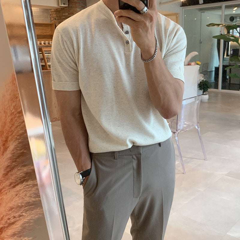 Men's Short-sleeved Thin Slim-fit Ice Silk Knitted Bottoming Shirti