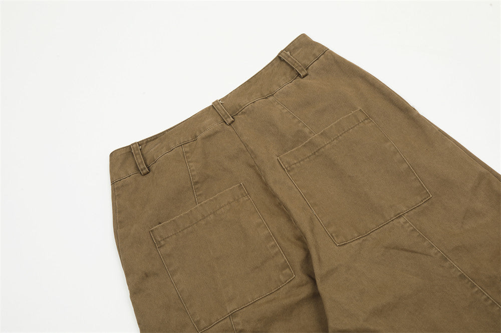 Punk Washed And Worn Loose Straight Cargo Men Trousers