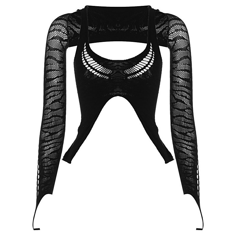 Navel-wrapped Chest Long-sleeved Small Waistcoat Two-piece Set