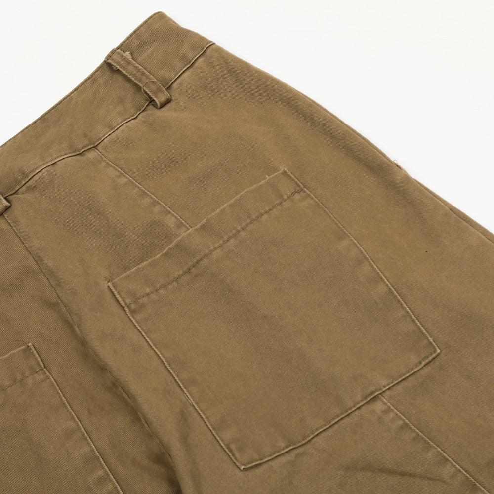 Punk Washed And Worn Loose Straight Cargo Men Trousers