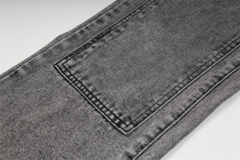 Heavy Industry Washed And Worn Denim Cargo Pants Retro Loose Wide Leg Straight Mop Trousers