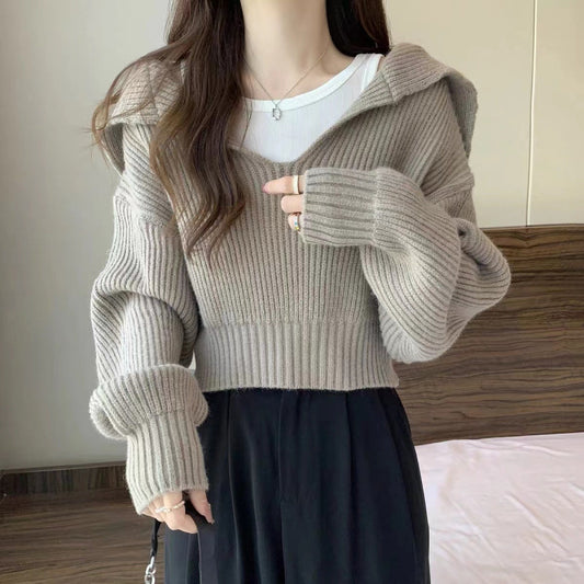 Sailor Collar Thick Loose Short Sweater