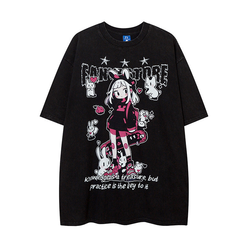 Anime Girl Print Short Sleeve Men And Women