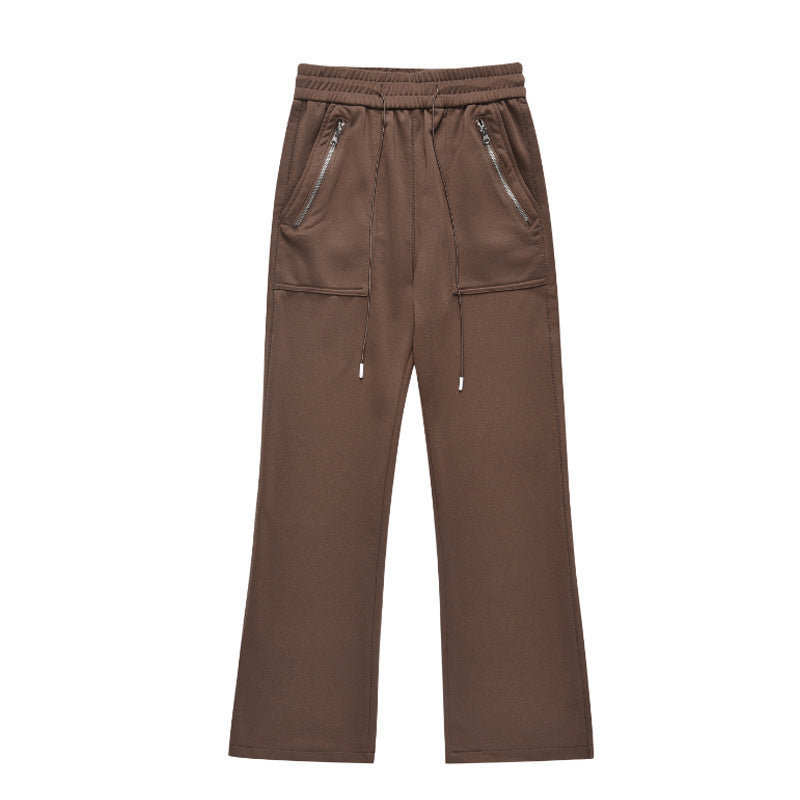 American-style Vintage Zipper Pocket Drawstring Sweatpants