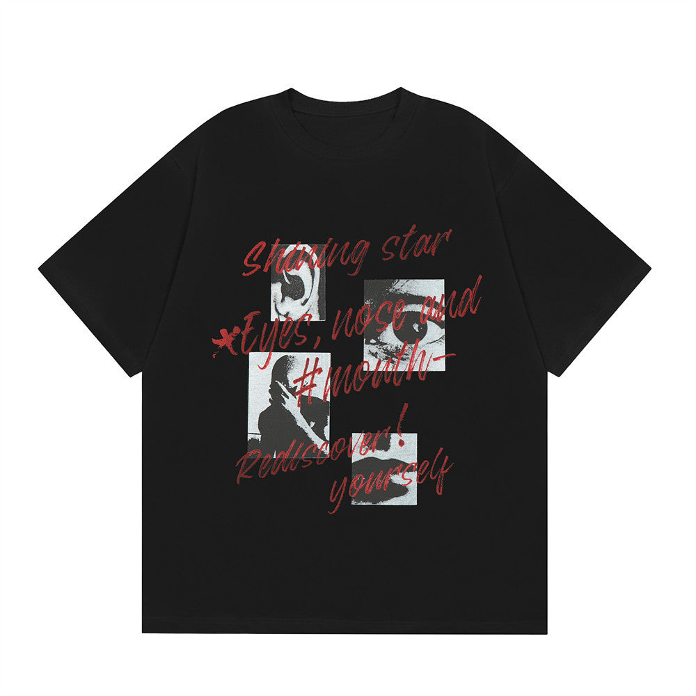 Letter Print In Picture Short Sleeve Men