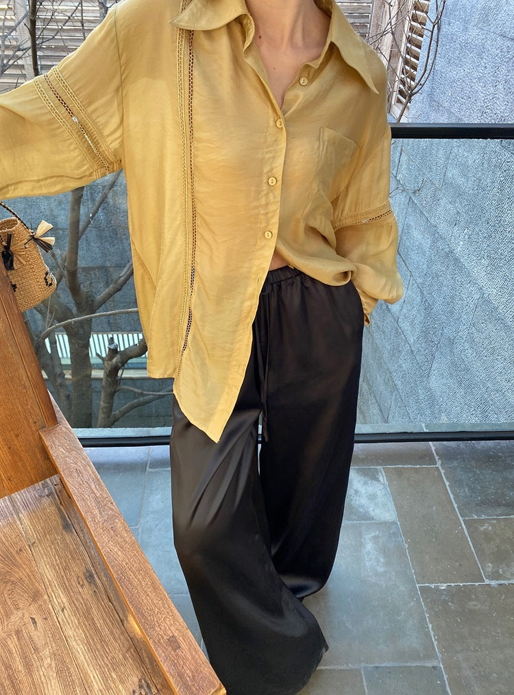 Women's Draping Loose Elastic Waist Drawstring Satin Casual Wide-leg Pants