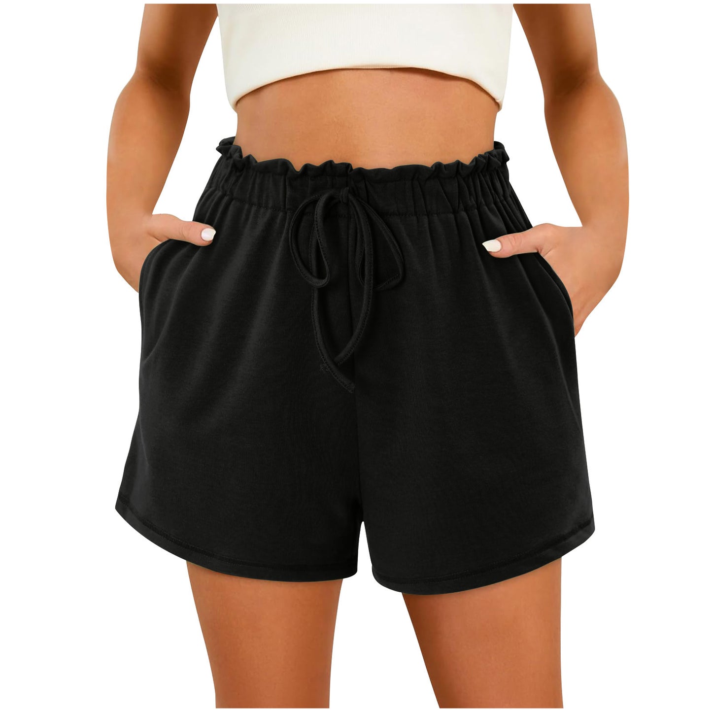 Solid Color Casual Home Pocket Loose Shorts