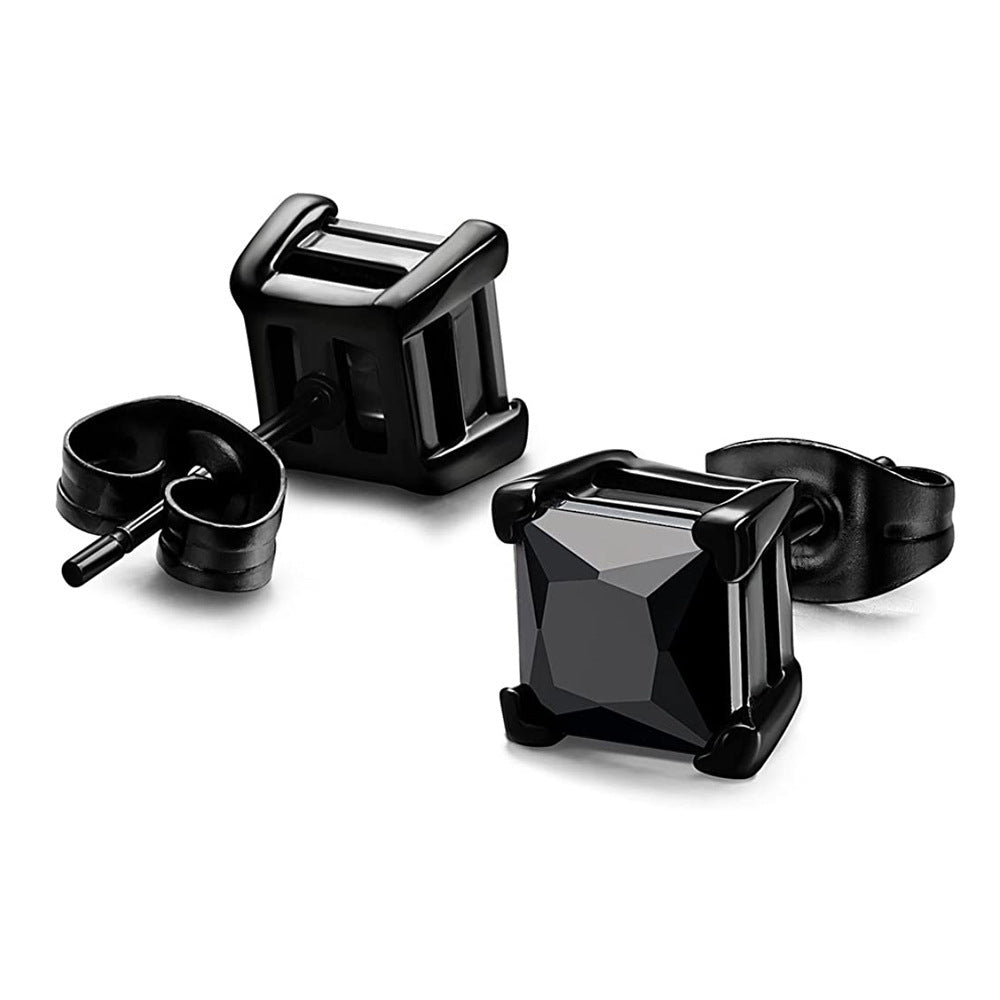 Punk Square Black Zircon Stud Earrings Set 6mm